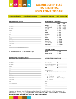 FONZ Membership Application Form