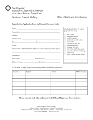 Reproduction Application Form for Film and Electronic Media