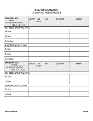 Retail Price Schedule Form DS-2020