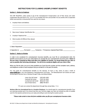 New Jersey Unemployment Benefits Claim Form