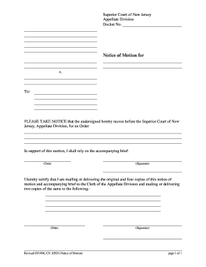 New Jersey Notice of Motion