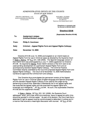 New Jersey Criminal Appeal Rights Form