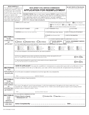 New Jersey Civil Service Reemployment Application