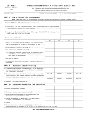 NJ Corporation Business Tax Underpayment Form