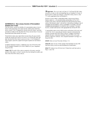 New Jersey Form NJ-1041 Schedule G