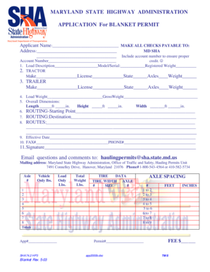 Maryland Blanket Permit Application