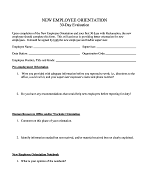 New Employee 30-Day Evaluation Form