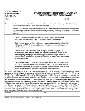 USCG CG-1037 Employee Agreement for Repayment