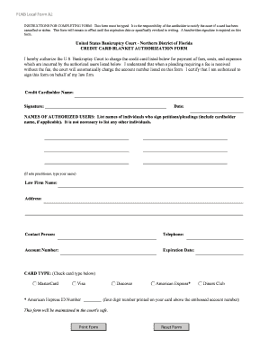 Credit Card Blanket Authorization Form