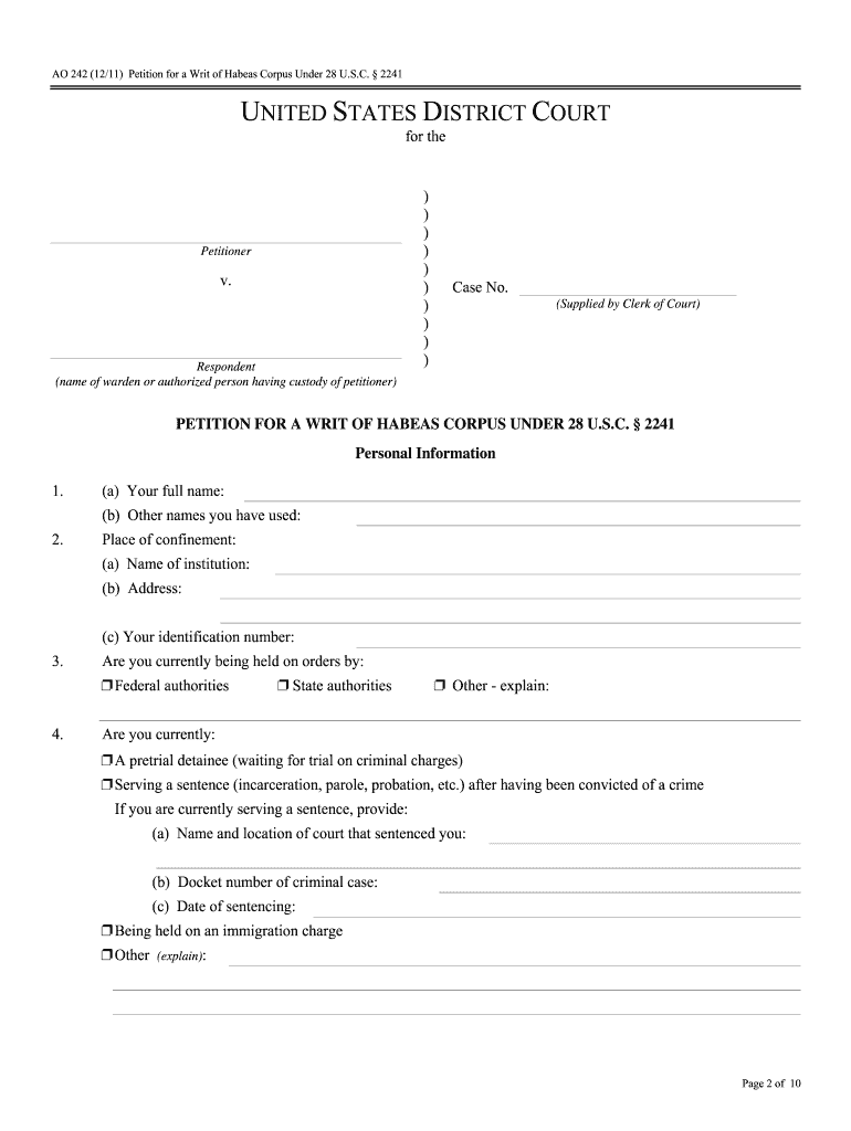 habeas petition Preview on Page 1