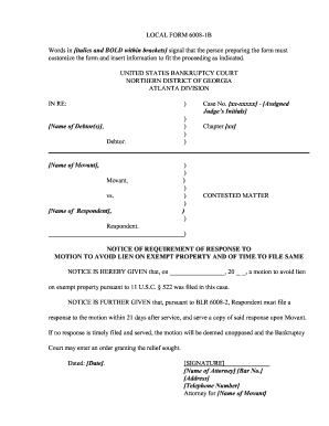 US Bankruptcy Court Motion to Avoid Lien on Exempt Property