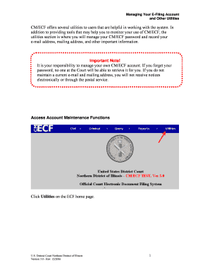 US District Court Account Maintenance Form