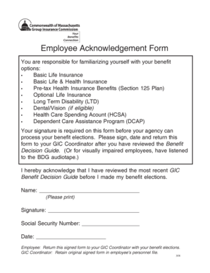 Employee Benefit Acknowledgement Form
