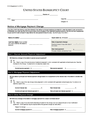 US Bankruptcy Court Mortgage Payment Change Notice