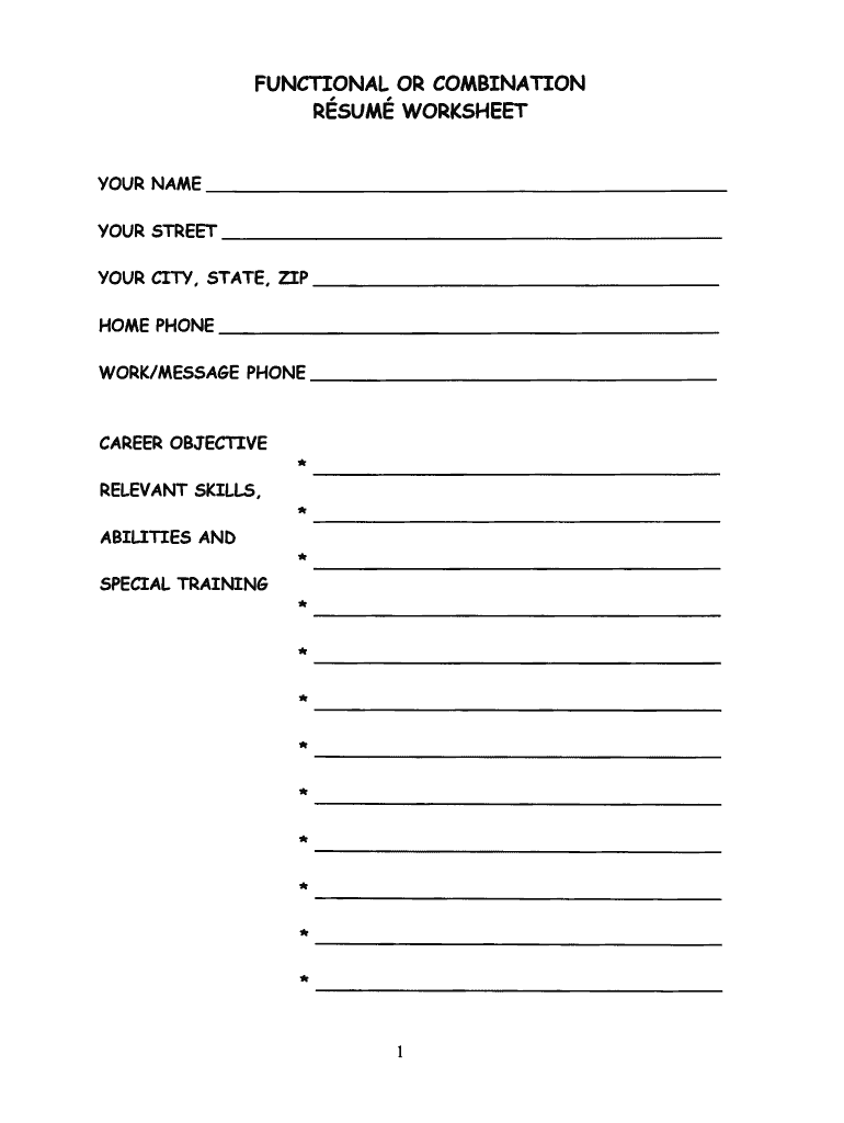 Fill In The Blank Resume Worksheet - Fill Online, Printable Regarding Resume Worksheet For Adults