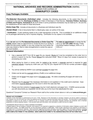 NARA Bankruptcy Case Order Form