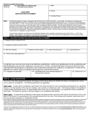 USDA Cash Rent Certification Statement