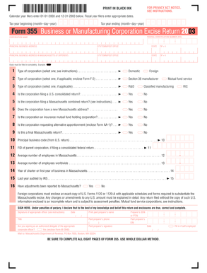 Massachusetts Form 355 Business Corporation Excise Return