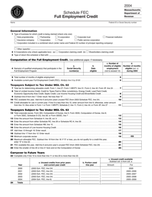 Massachusetts Full Employment Credit Schedule FEC