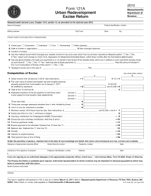 Massachusetts Form 121A Excise Return