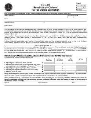 Massachusetts Beneficiary's Claim of No Tax Status