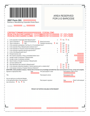 Massachusetts Business Corporation Excise Return Form 355