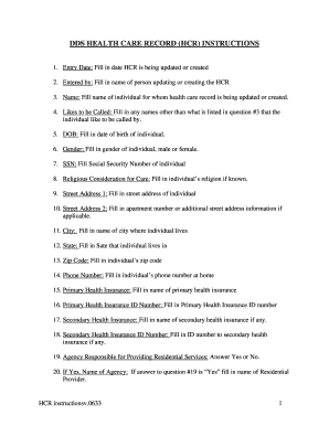 Health Care Record (HCR) Form