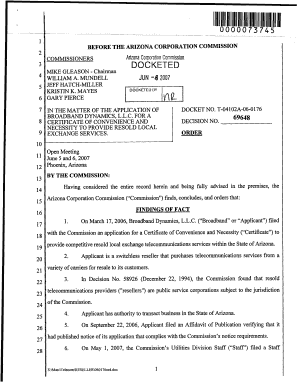 Fillable Online images edocket azcc DOCKETED - eDocket - Arizona ...