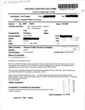 Arizona Utility Complaint Form