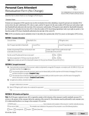 Massachusetts PCA Reevaluation Form