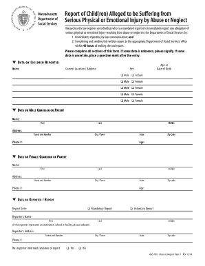 Massachusetts Child Abuse Report Form