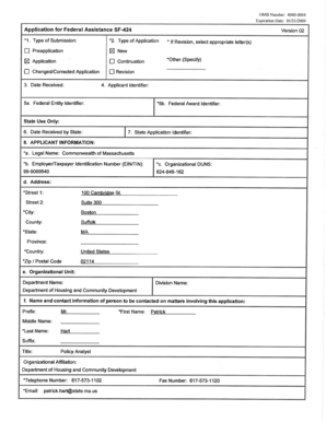SF424 Application for Federal Assistance