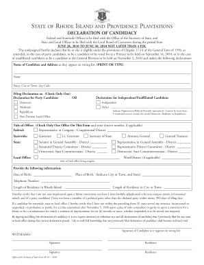 Rhode Island Declaration of Candidacy