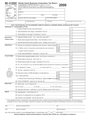 Rhode Island Business Corporation Tax Return