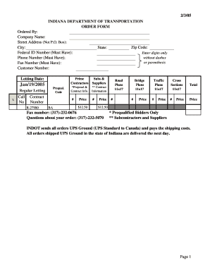 Indiana Transportation Order Form