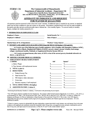 Massachusetts Affidavit of Indigence