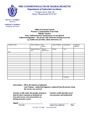 Workers comp travel reimbursement form - massgov mileage statements form