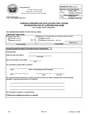 Ohio Foreign Corporation License Application
