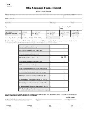 Ohio Campaign Finance Report Form 30-A