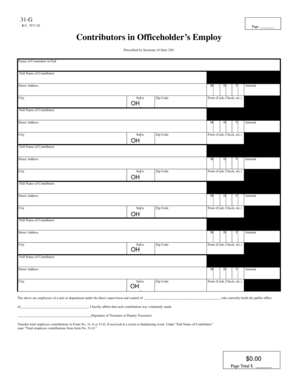 Ohio Form 31-G for Contributors in Officeholder’s Employ
