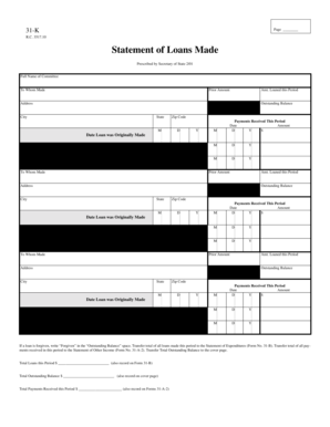 Ohio Statement of Loans Made Form 31-K