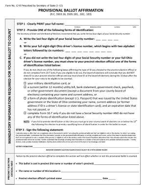 Provisional Ballot Affirmation Form 12-B
