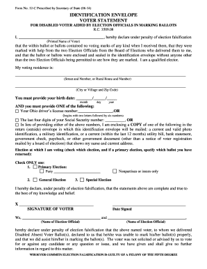 Ohio Disabled Voter Statement Form 12-C