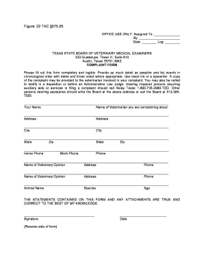 Texas Veterinary Complaint Form