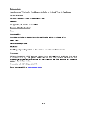 Texas Appointment of Watcher by Candidate