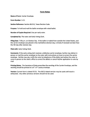 Texas Carrier Envelope Form 5-22