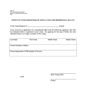 Texas Notice to Voter Registrar of Application for Presidential Ballot