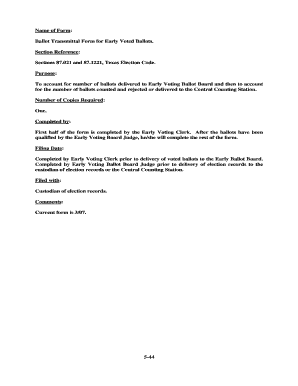 Ballot Transmittal Form for Early Voted Ballots