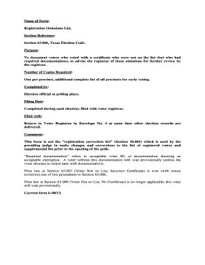 Texas Registration Omissions List