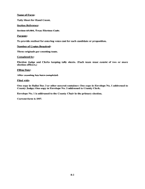 Tally Sheet for Hand Count